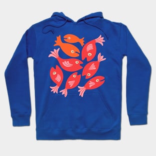 TEEMING Cute Swimming School of Fish Red Orange - UnBlink Studio by Jackie Tahara Hoodie